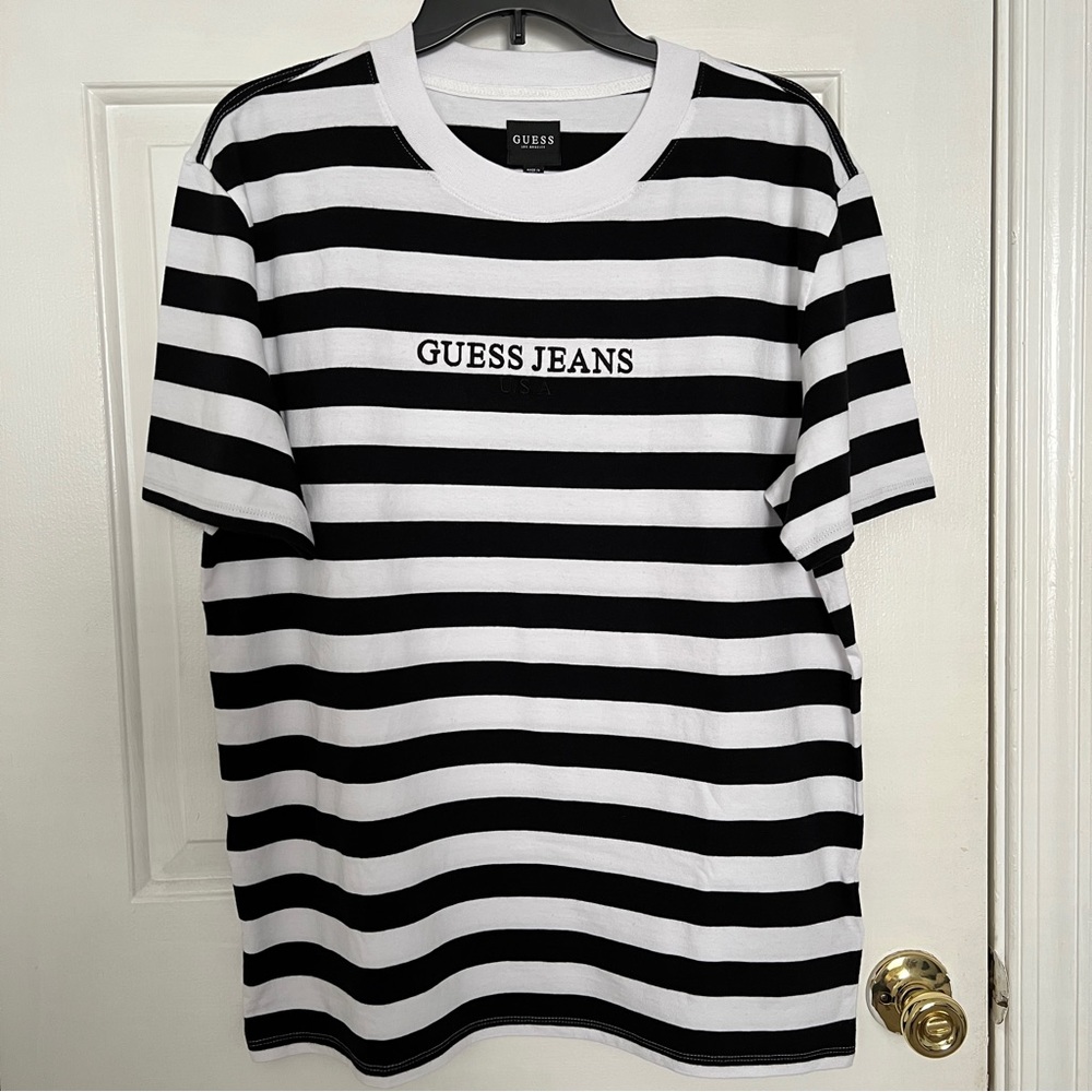 GUESS Jeans USA Men’s Classic Striped Short Sleeve Tee T-Shirt Small Black White